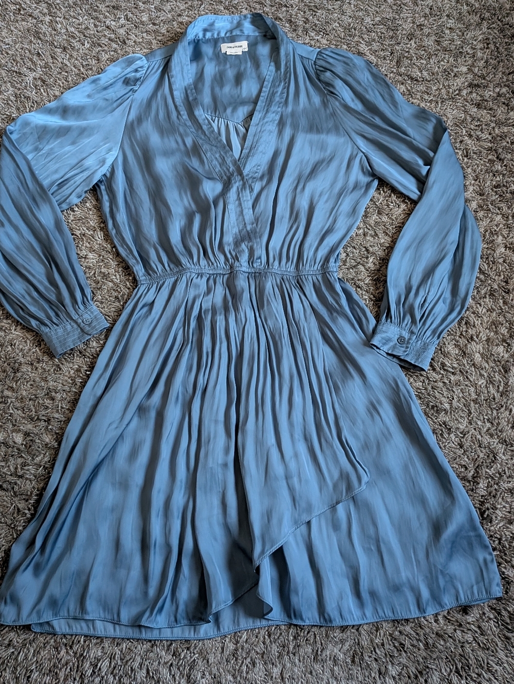 Zadig & Voltaire Bluestone Remember Satin Long Sleeve Mini Dress Women's M